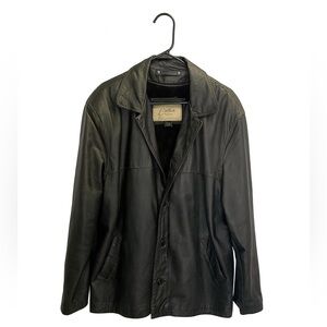 Cougar Vintage Men's Fur-Lined Black 100% Leather Button-Front Coat Size XL